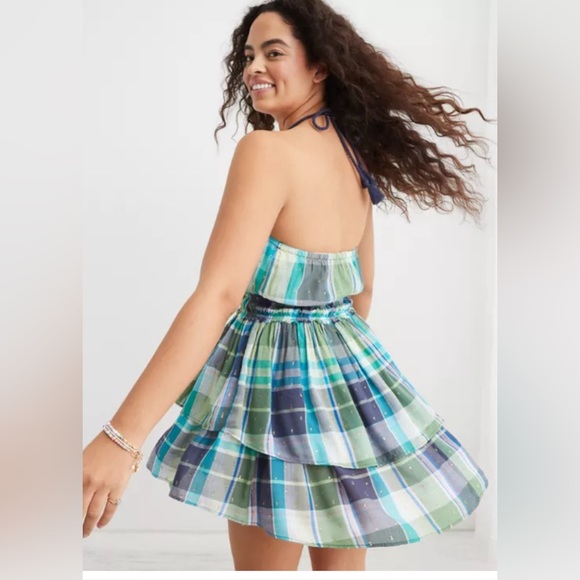 AERIE  Plaid Ruffle Mini Dress size small - Picture 2 of 11